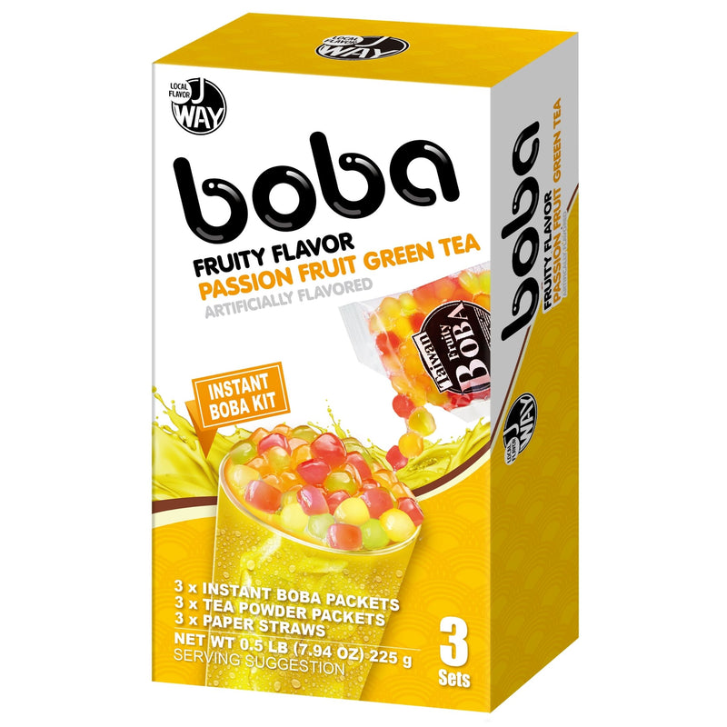 J Way Instant Boba Kit Passion Fruit Green Tea Fruit Tea Variety - 3 Servings